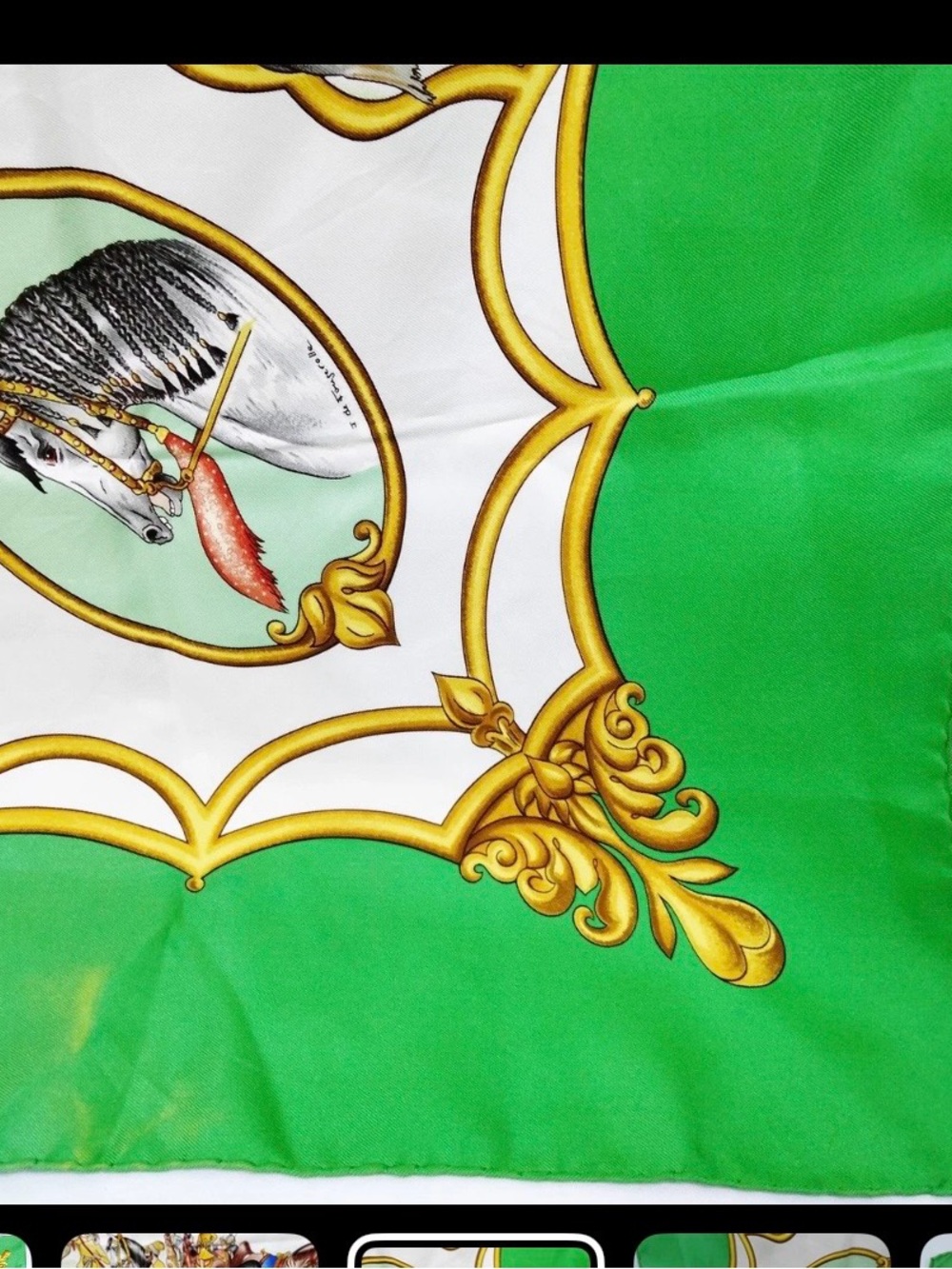 Hermes Scarf Silk Green White Equestrian Design 86 90 cm - Picture 3 of 12